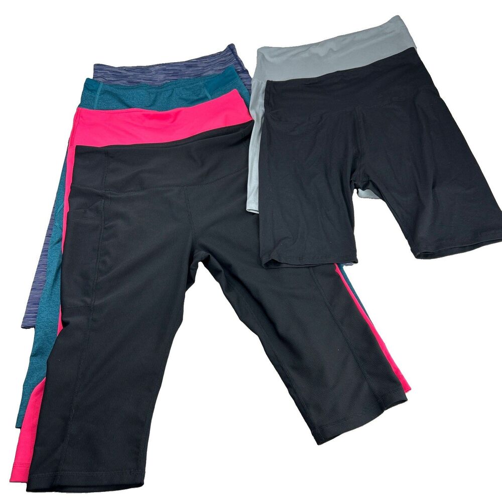 Lot Tek Gear Women's Large Workout Capri Leggings High Rise Pockets Biker Shorts